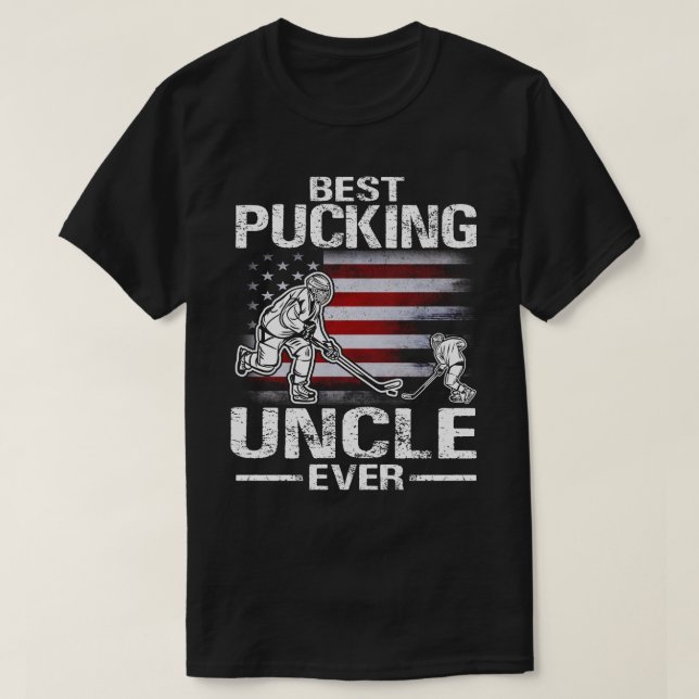 Best Pucking UNCLE nånsin Hockey US Flagga Far Da T Shirt (Design framsida)