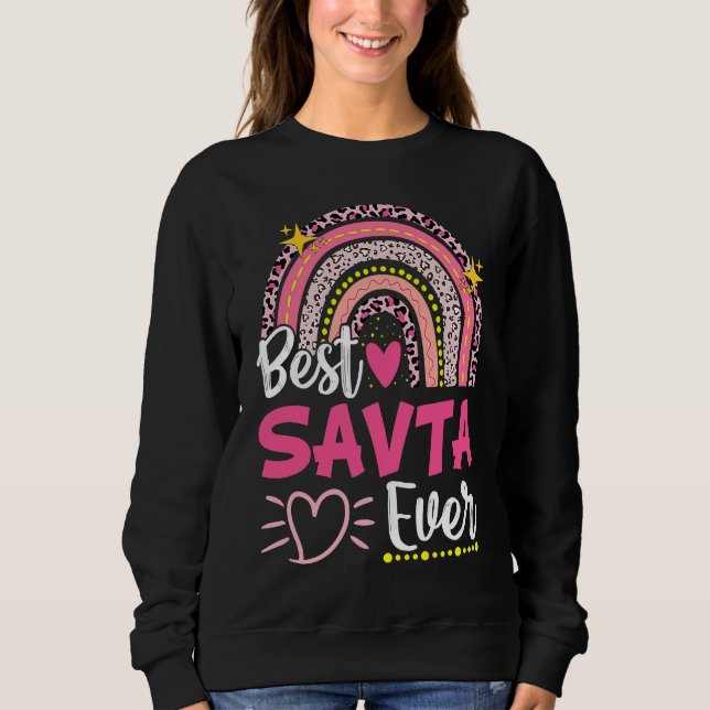 Best Savta Ever Leopard Rainbow New Grandma Mother T Shirt (Framsida)