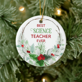 Best Science Teacher Blommigt Wandan Ram Julgransprydnad Keramik