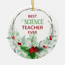 Best Science Teacher Blommigt Wandan Ram Julgransprydnad Keramik