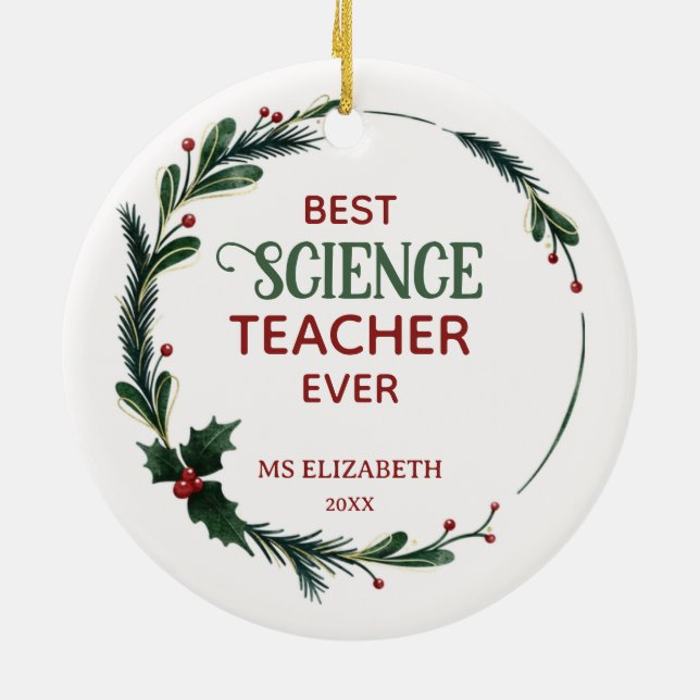 Best Science Teacher Typography-julkrans Julgransprydnad Keramik (Baksidan)