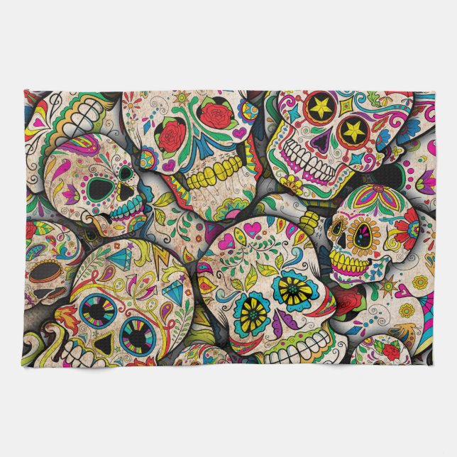 Best Selling Sugar Skull Mönster Kökshandduk (Horisontell)