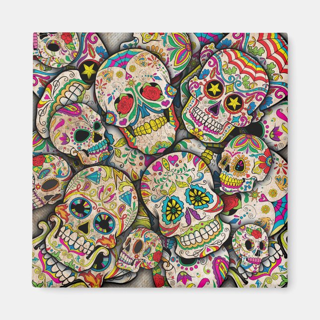 Best Selling Sugar Skull Mönster Magnet (Framsidan)