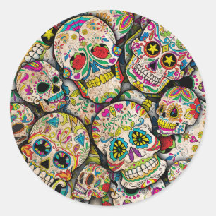Best Selling Sugar Skull Mönster Runt Klistermärke