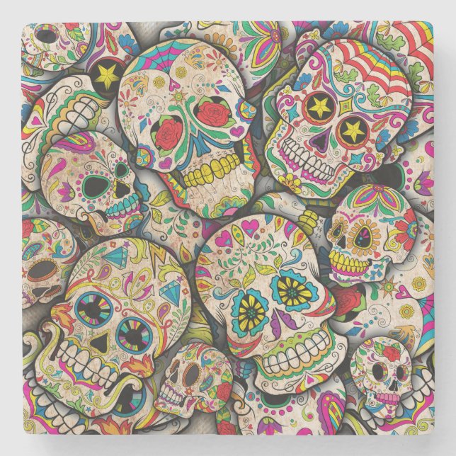 Best Selling Sugar Skull Mönster Stenunderlägg (Framsidan)