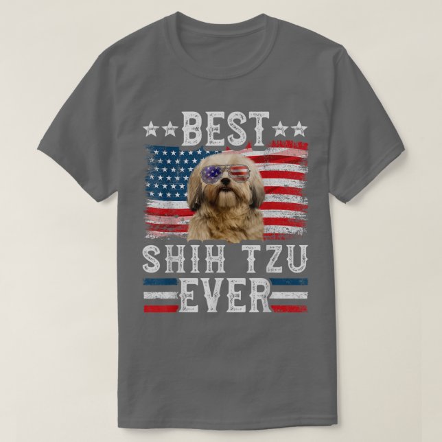 Best Shih Tzu Ever American Flag 4th Of July  T Shirt (Design framsida)