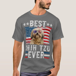 Best Shih Tzu Ever American Flag 4th Of July  T Shirt