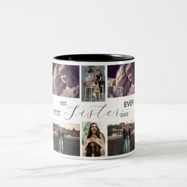 Best Sister Ever – 8 Photo Collage Mug Två-Tonad Mugg (Center)