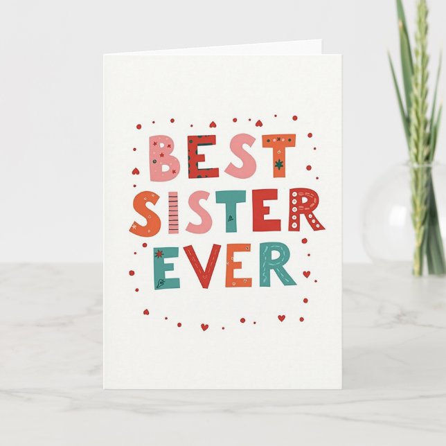 Best Sister Ever Hearts Dots Card Kort (Framsida)