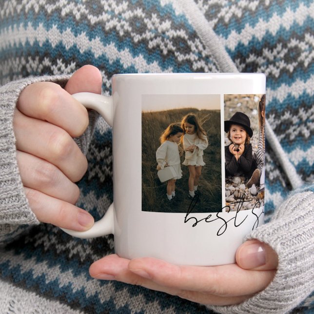 Best Sister Ever Modern Script 4 Photos Collage Kaffemugg (Skapare uppladdad)