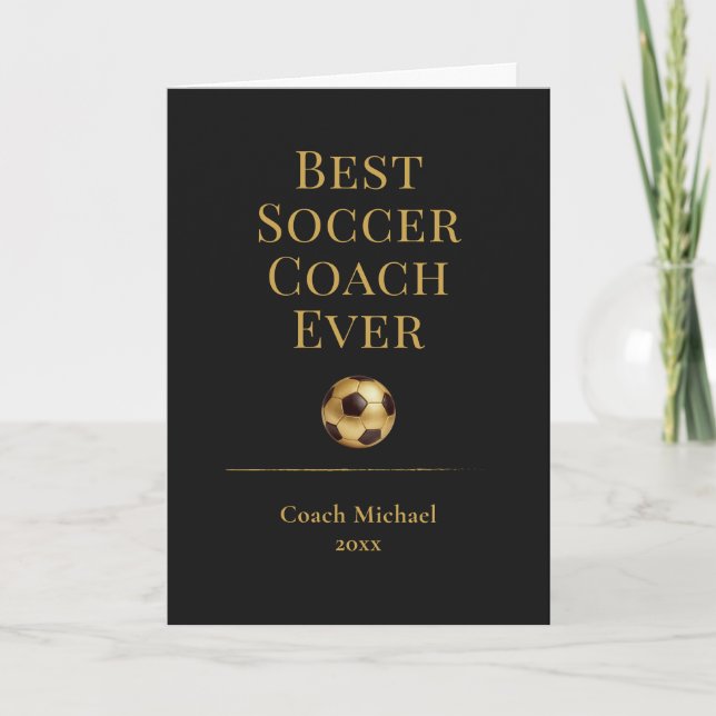 Best Soccer Coach Ever Elegant Black Gold Gift Tack Kort (Framsida)
