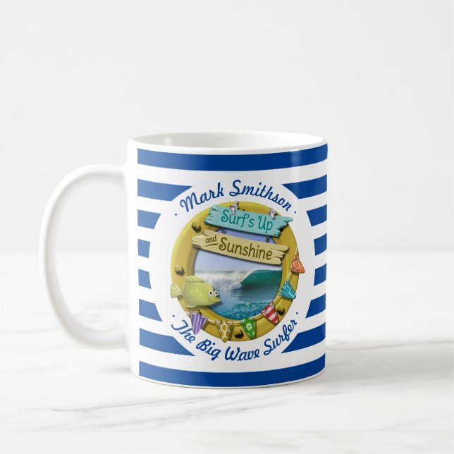 Best Surfer Sunshine Nautical Navy Rand Porthole Kaffemugg (Vänster)