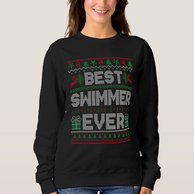 Best Swimmer Ever Christmas Pajamas Matching Ugly  T Shirt (Framsida)