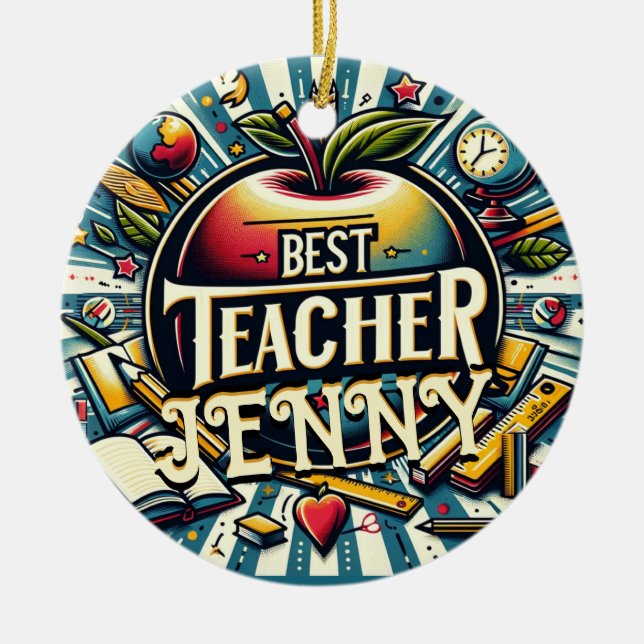 Best Teacher Add Namn Gift Julgransprydnad Keramik (Framsidan)