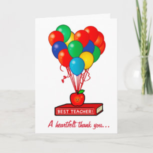 Best Teacher Apple med ballonger på Bok Tack Kort