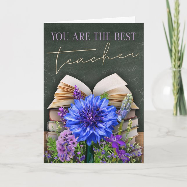 Best Teacher Chalkboard Floral Card Kort (Framsida)