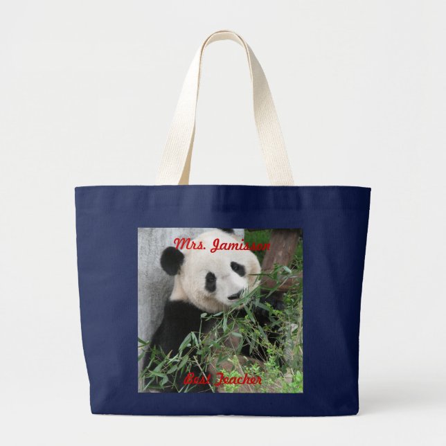 Best Teacher, Cute Panda, Tack Canvas Jumbo Tygkasse (Framsidan)