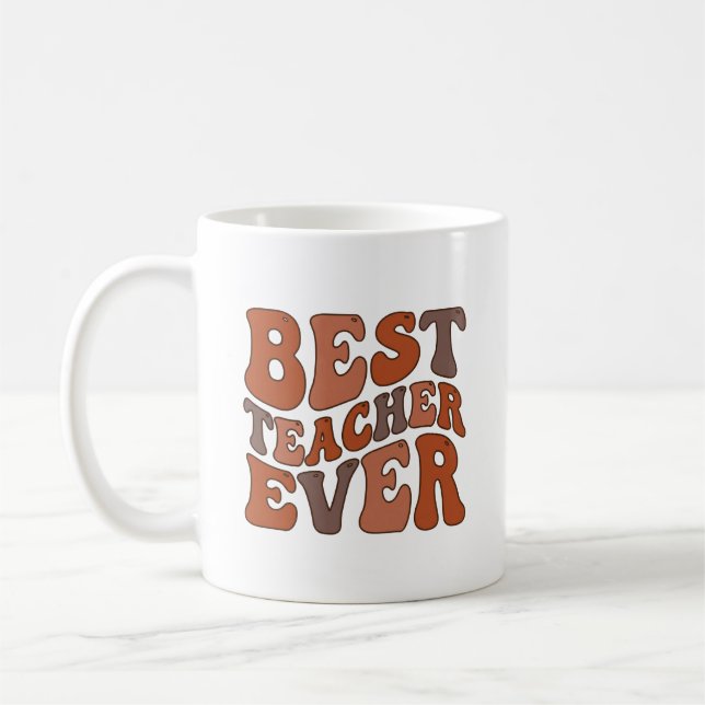 Best Teacher Ever – Retro Wavy Teacher Design Kaffemugg (Vänster)