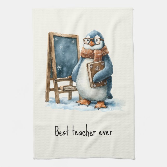 Best Teacher Ever Winter Penguin Design Kökshandduk (Vertikal)