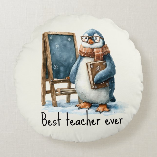 Best Teacher Ever Winter Penguin Design Rund Kudde (Framsidan)