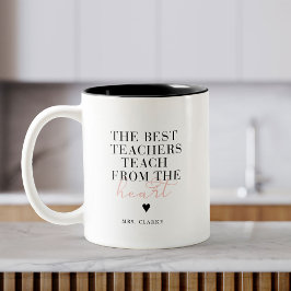 Best Teacher Heart Modern Script Rosa Teacher Gift Två-Tonad Mugg
