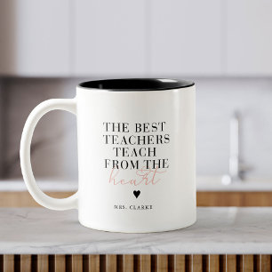 Best Teacher Heart Modern Script Rosa Teacher Gift Två-Tonad Mugg
