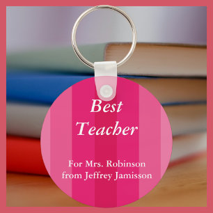 Best Teacher Keychain (Nyckelring), Rosa Stripe Nyckelring