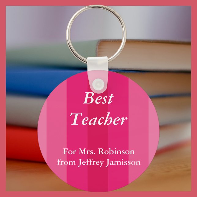 Best Teacher Keychain (Nyckelring), Rosa Stripe Nyckelring (Skapare uppladdad)