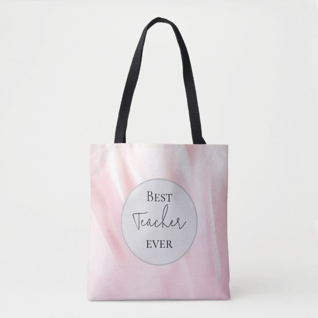"Best Teacher Now" Rosa Tote Bag Tygkasse (Framsida)