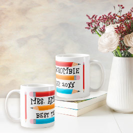 Best Teacher Red Gult Blue Pencil Gift Kaffemugg
