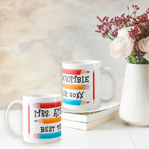 Best Teacher Red Gult Blue Pencil Gift Kaffemugg