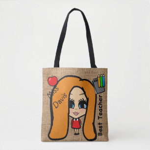 Best Teacher Tote - Personlig Caricature red Tygkasse