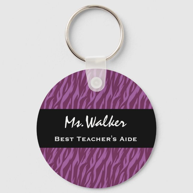 Best TEACHER'S AIDE Lila and Black Zebra Gift Nyckelring (Framsida)