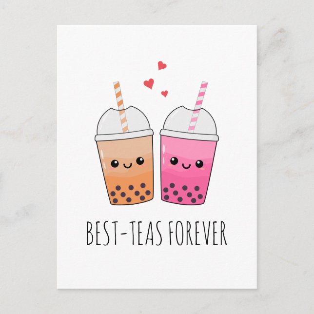 Best Teas Cute Kawaii Boba Tea Pun Kärlek Vänskap Vykort (Framsida)