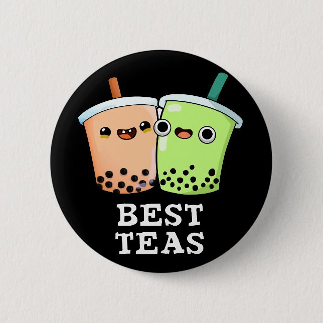 Best Teas Funny Besties Boba Tea Pun Mörk BG Knapp (Framsida)