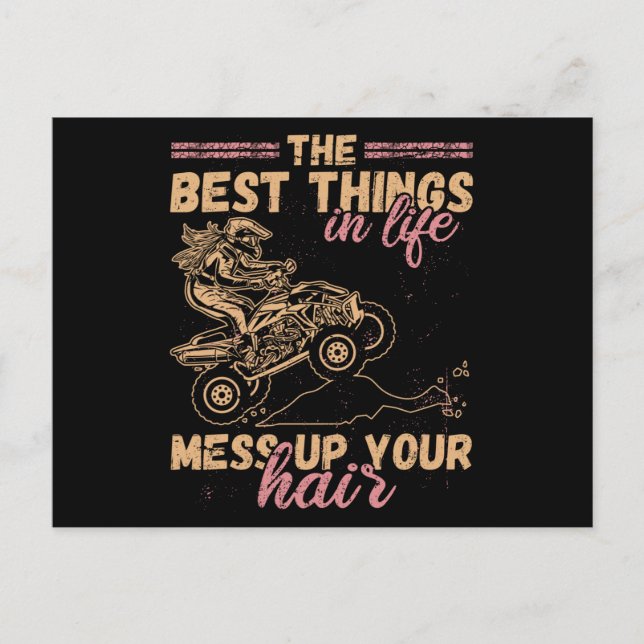 Best Things In Life Mess Up Hair ATV Quad Biker Vykort (Framsida)