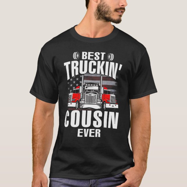Best Truckin' COUSIN Ever USA Flag Father's Day T Shirt (Framsida)