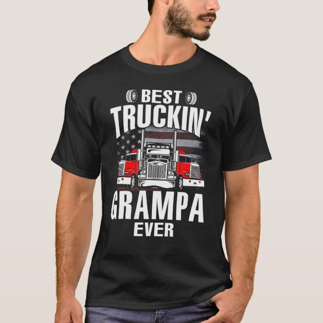 Best Truckin' GRAMPA Ever USA Flag Father's Day T Shirt (Framsida)