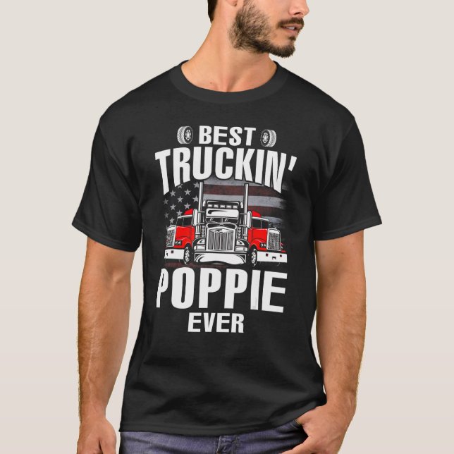 Best Truckin' POPPIE Ever USA Flag Father's Day T Shirt (Framsida)