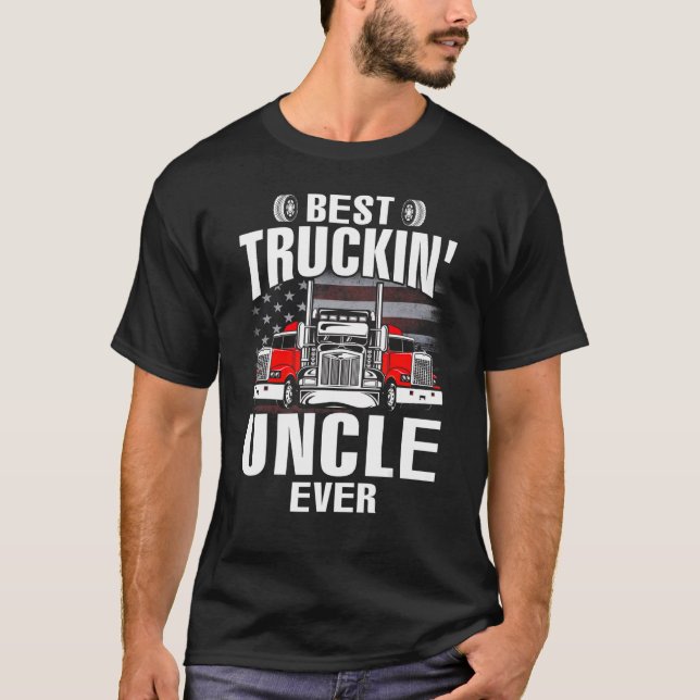 Best Truckin' UNCLE Ever USA Flag Father's Day T Shirt (Framsida)
