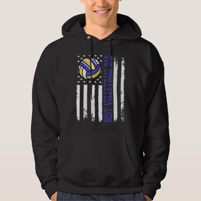 Best Volleyball Dad Volleyball Daddy US Flag Hoodie (Framsida)
