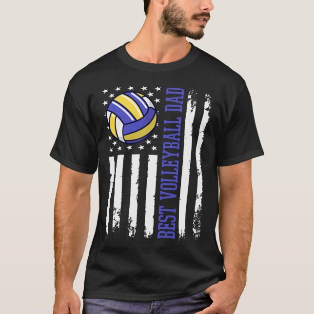 Best Volleyball Pappa Volleyball Pappa US Flagga T Shirt (Framsida)