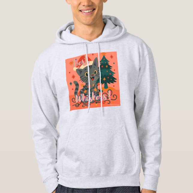 Best Whiskers! Funny Santa Cat Hoodie (Framsida)
