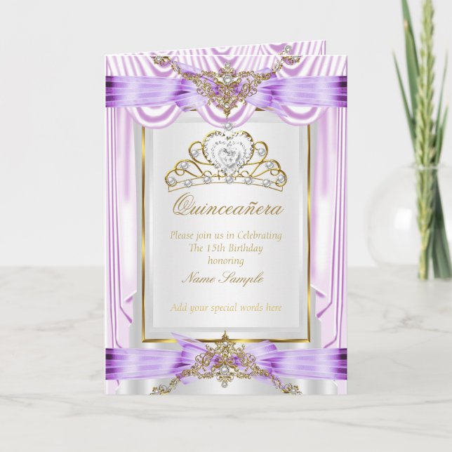 Beställ Quinceanera lila purpurfärgad Inbjudan (Framsida)