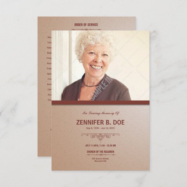 Beställa av tjänste- begravnings- programkort inbjudningar (Fram/baksida)