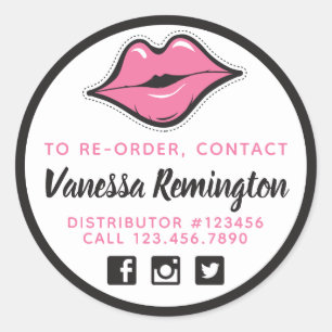 Beställa om Rosa Kiss Lipstick & Beauty Distributo Runt Klistermärke