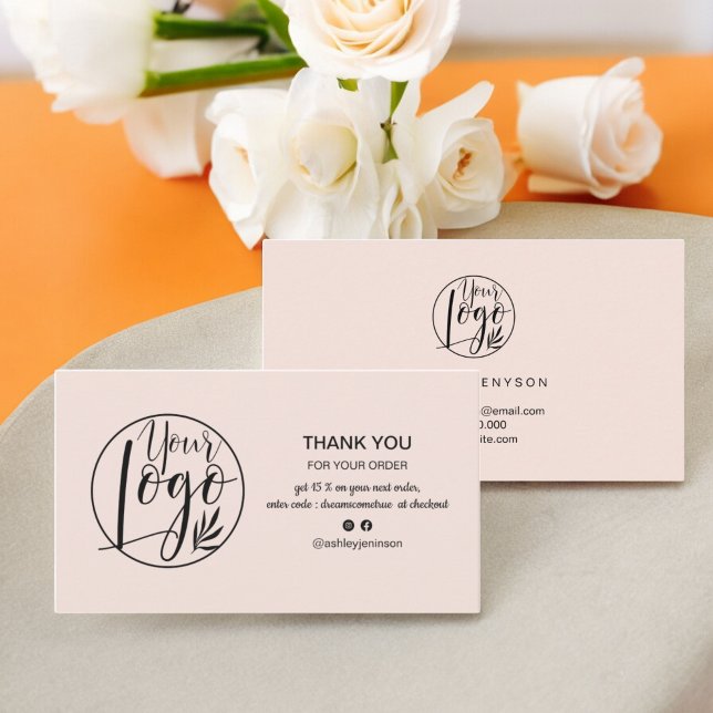 Beställning av modern pastellrosa - minimalistisk  visitkort (Modern pastel pink minimalist logo order thank you business card)