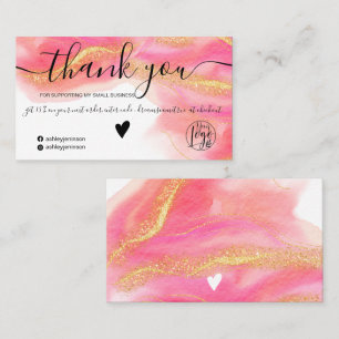 Beställning av rosa vattenfärgen guld glitter logo visitkort
