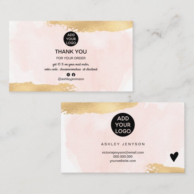 Beställning av vattenfärgen för rosa av guld-pense visitkort (Fram/baksida)