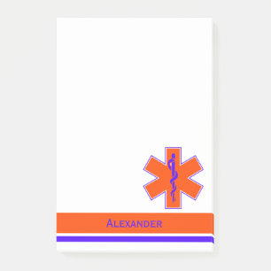 Beställnings- ambulansorange och blåttstjärna a post-it block